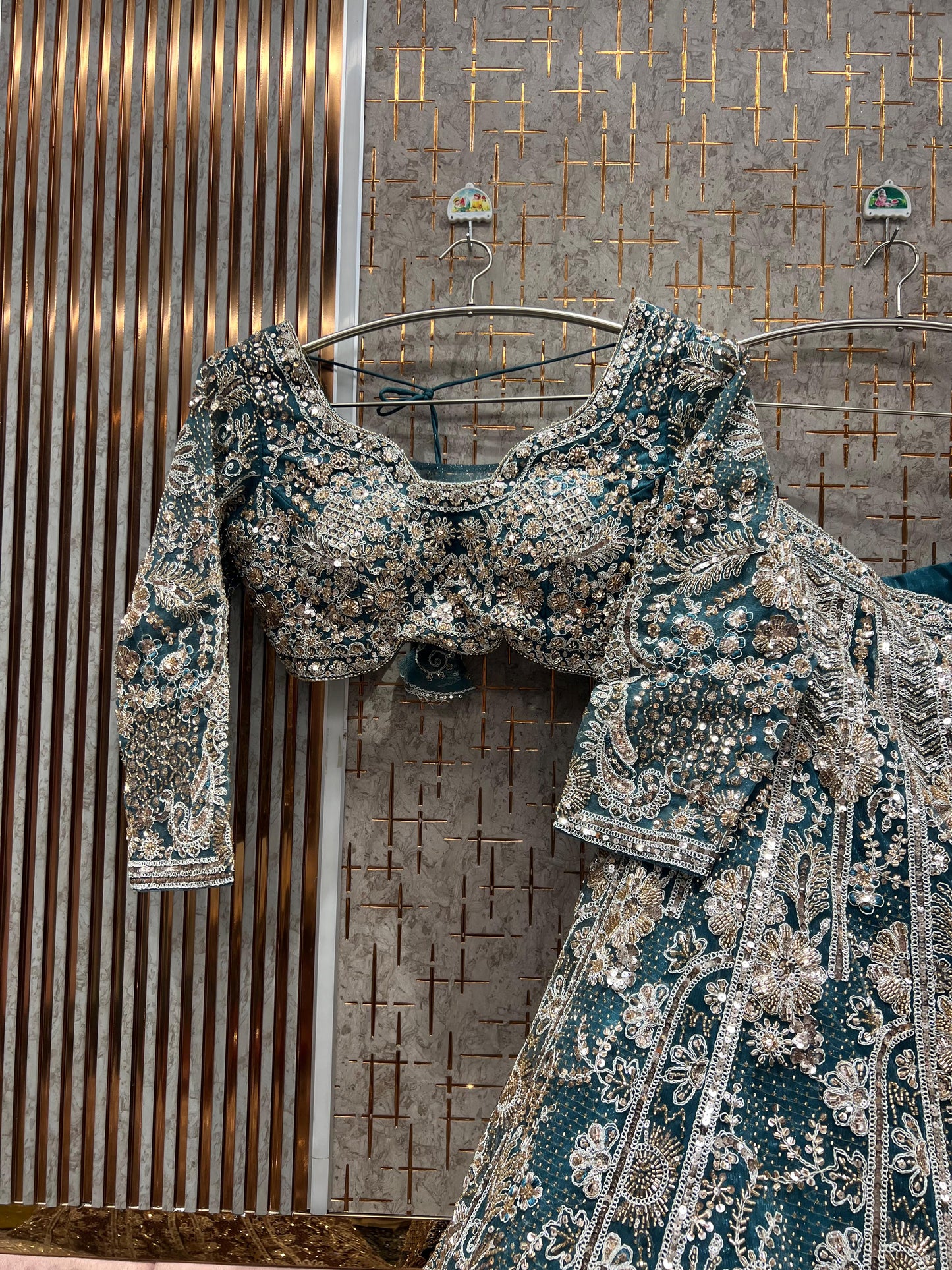 Astonishing Light Rama green Crop Top Lehenga