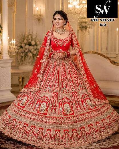 Red silk double dupatta bridal Lehenga