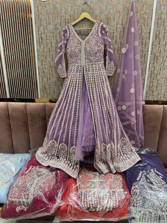 Purple long peplum Dress Farshi Gaharara Dress Special - Shopping World