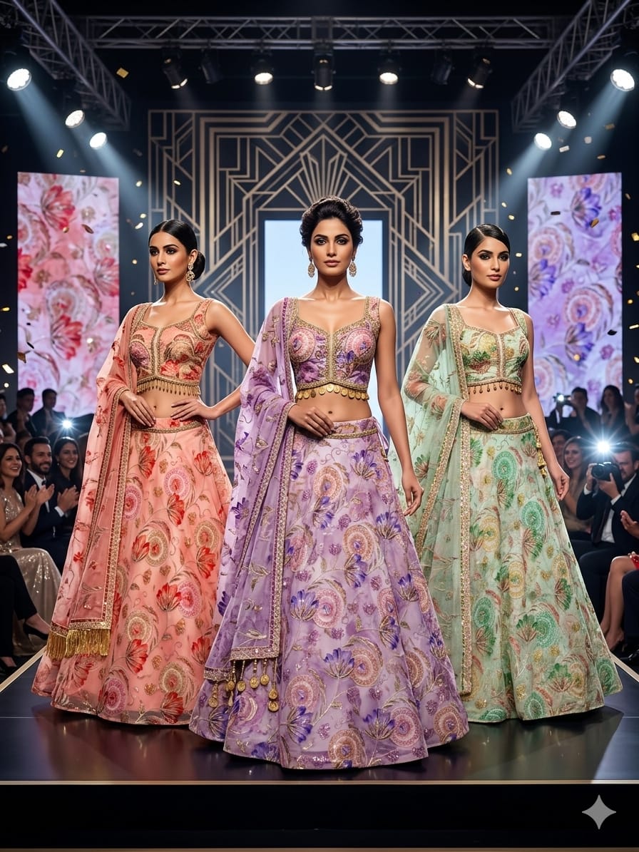 Mahima mahajan inspired Pink purple green peach Crop Top Lehenga