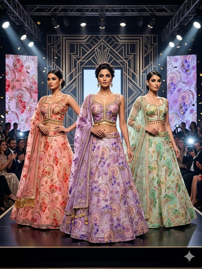 Mahima mahajan inspired Pink purple green peach Crop Top Lehenga