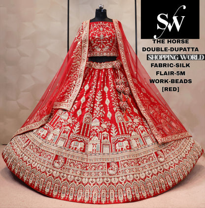 Red silk double dupatta bridal Lehenga
