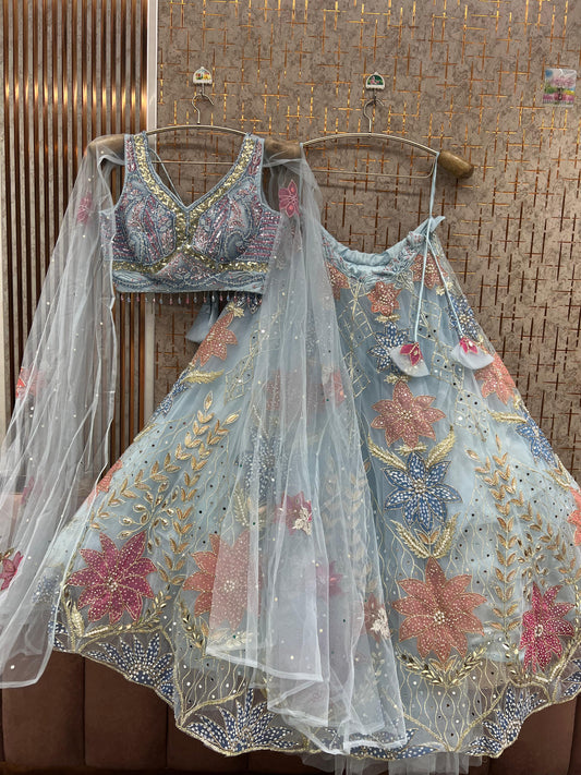 Sky Blue Pdp crop top Lehenga