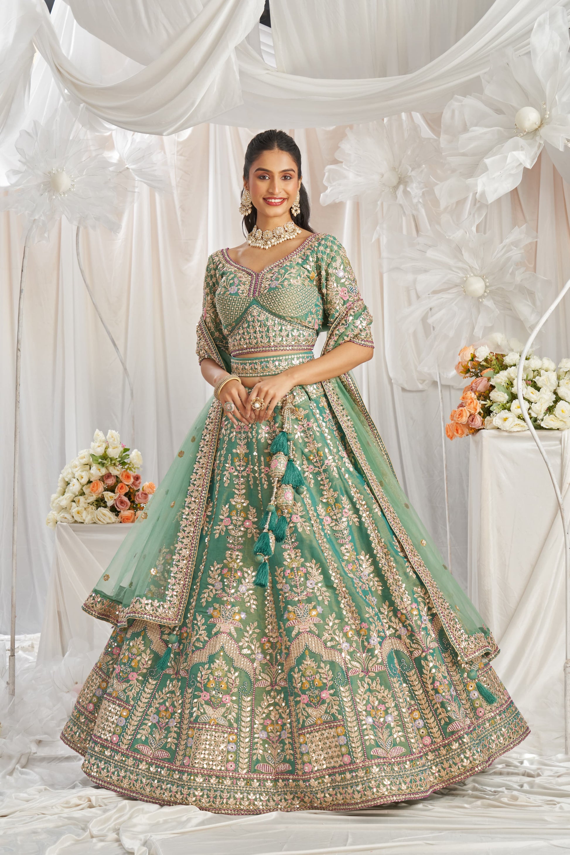 Amazing pista green Lehenga - Main Image