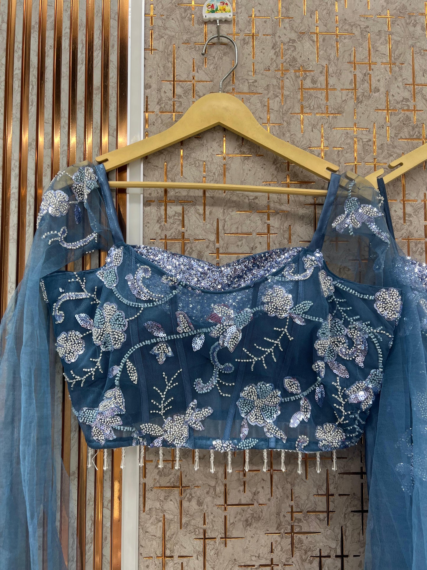 Blue Crop Top Lehenga - Shopping World