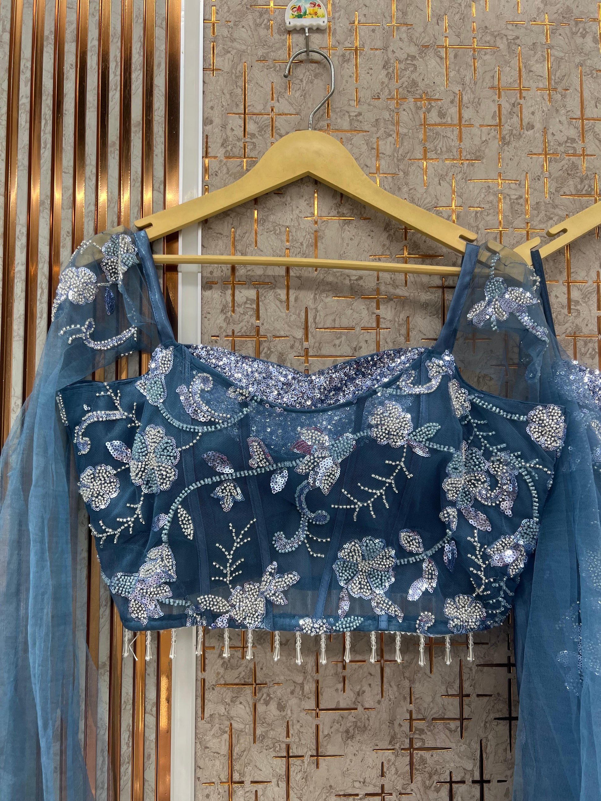 Blue Crop Top Lehenga - Shopping World