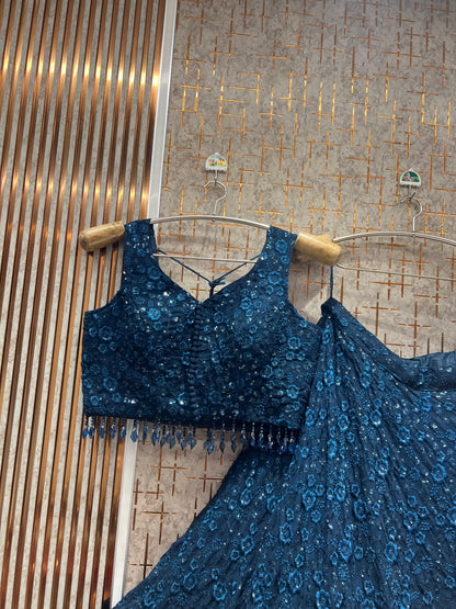 Pleasing Blue On Blue Monotone Crop Top Lehenga