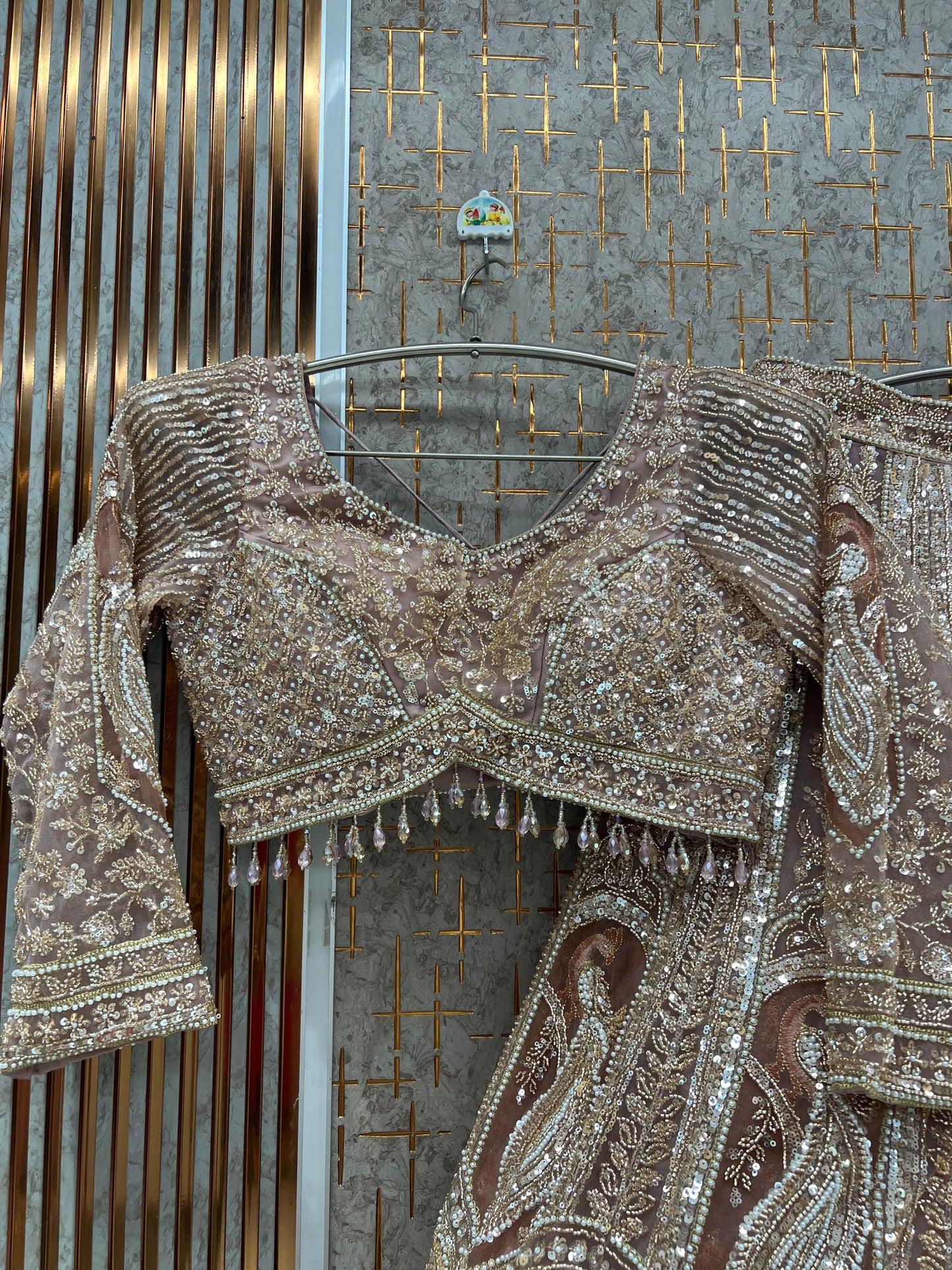 Double shade Beige golden Peacock Crop Top Lehenga