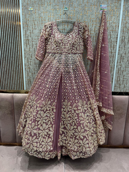 Lavishing pink long peplum Dress Farshi Gaharara Dress Special