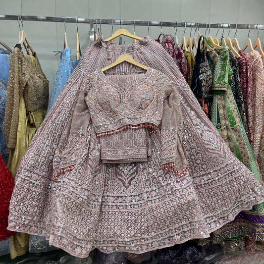 Beige Crop Top Lehenga