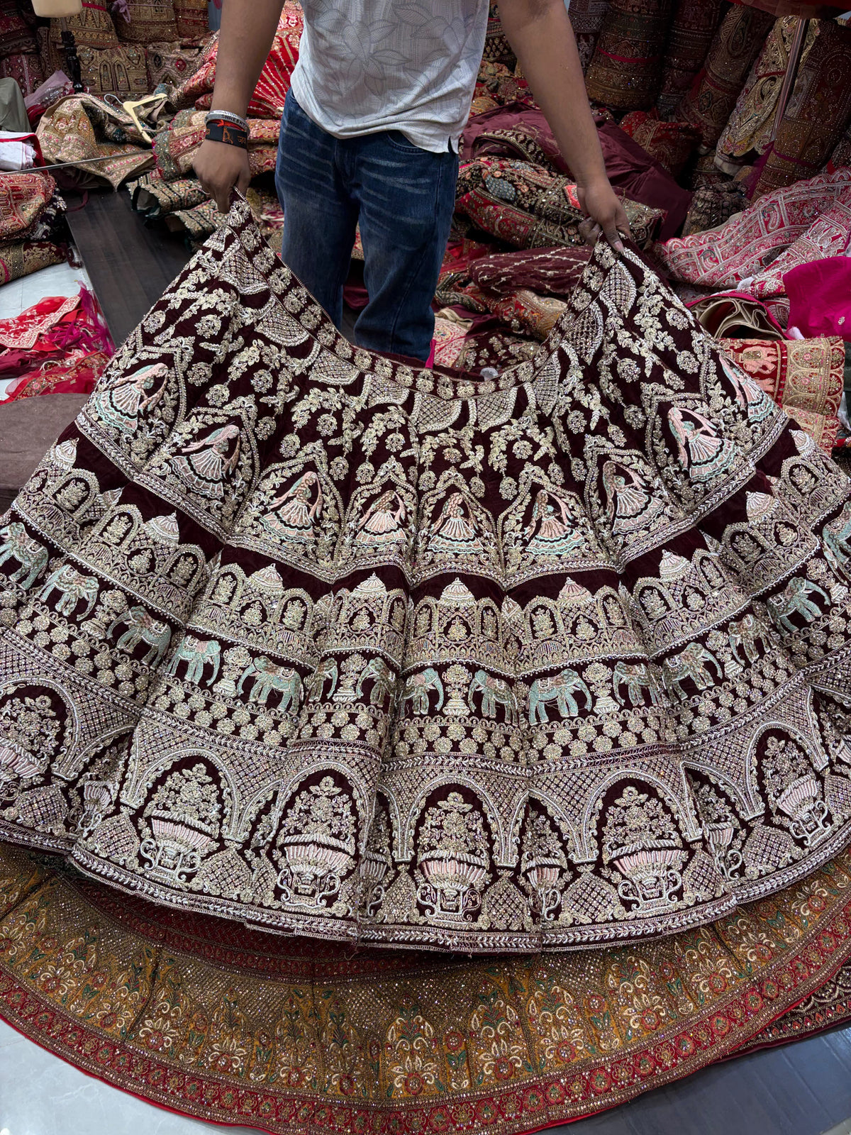 Maroon bridal designer ball Lehenga