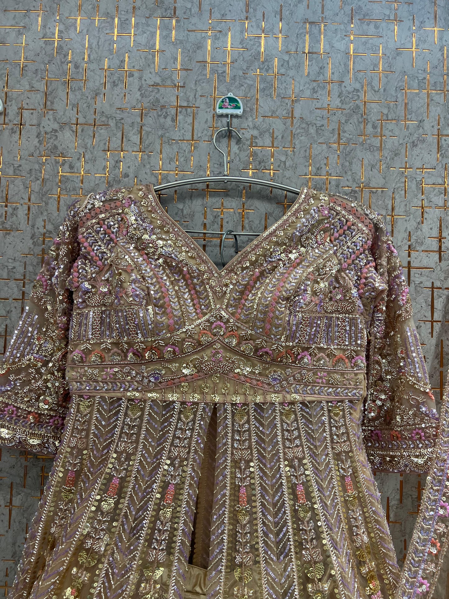 Beige Golden peplum long Dress Farshi Garara Dress Special