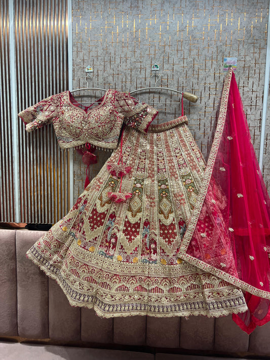 Hot Pink Peacock Crop Top Lehenga