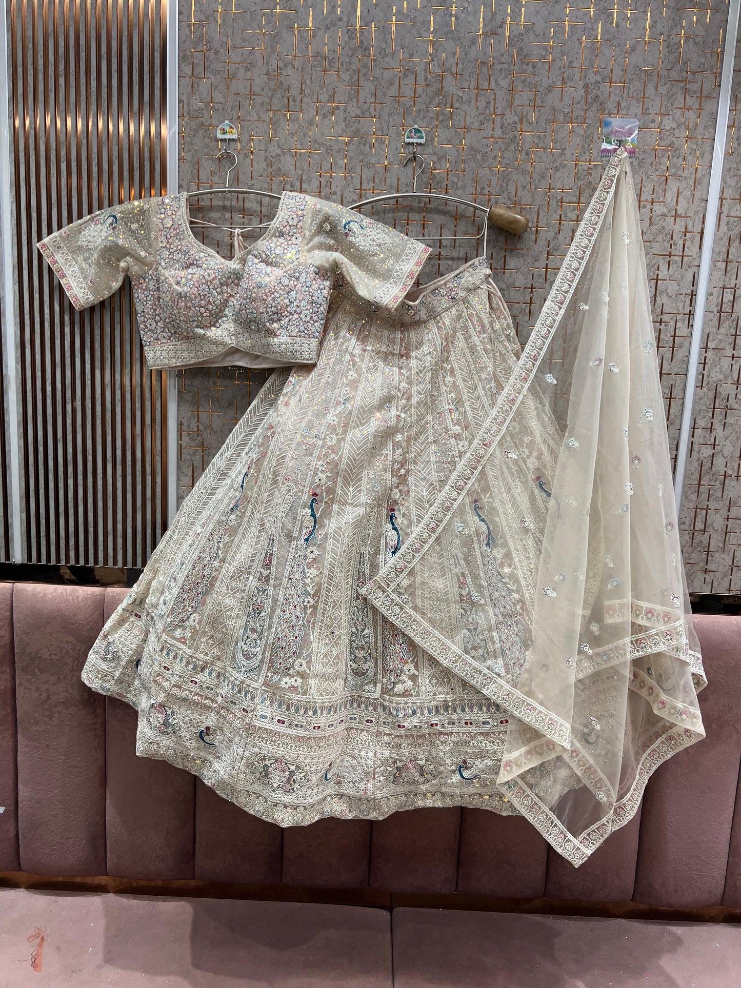 Light peach White Crop Top Ready to wear Lehenga