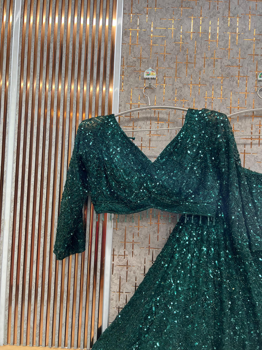 Green on Green Monotone Crop top Lehenga