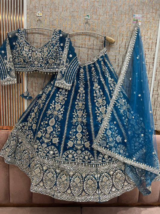 Blue Crop Top Lehenga