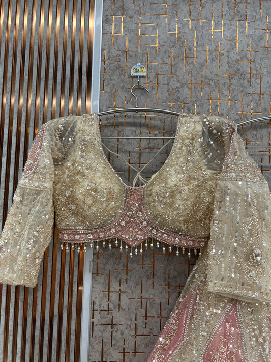 White Pink Crop Top Lehenga