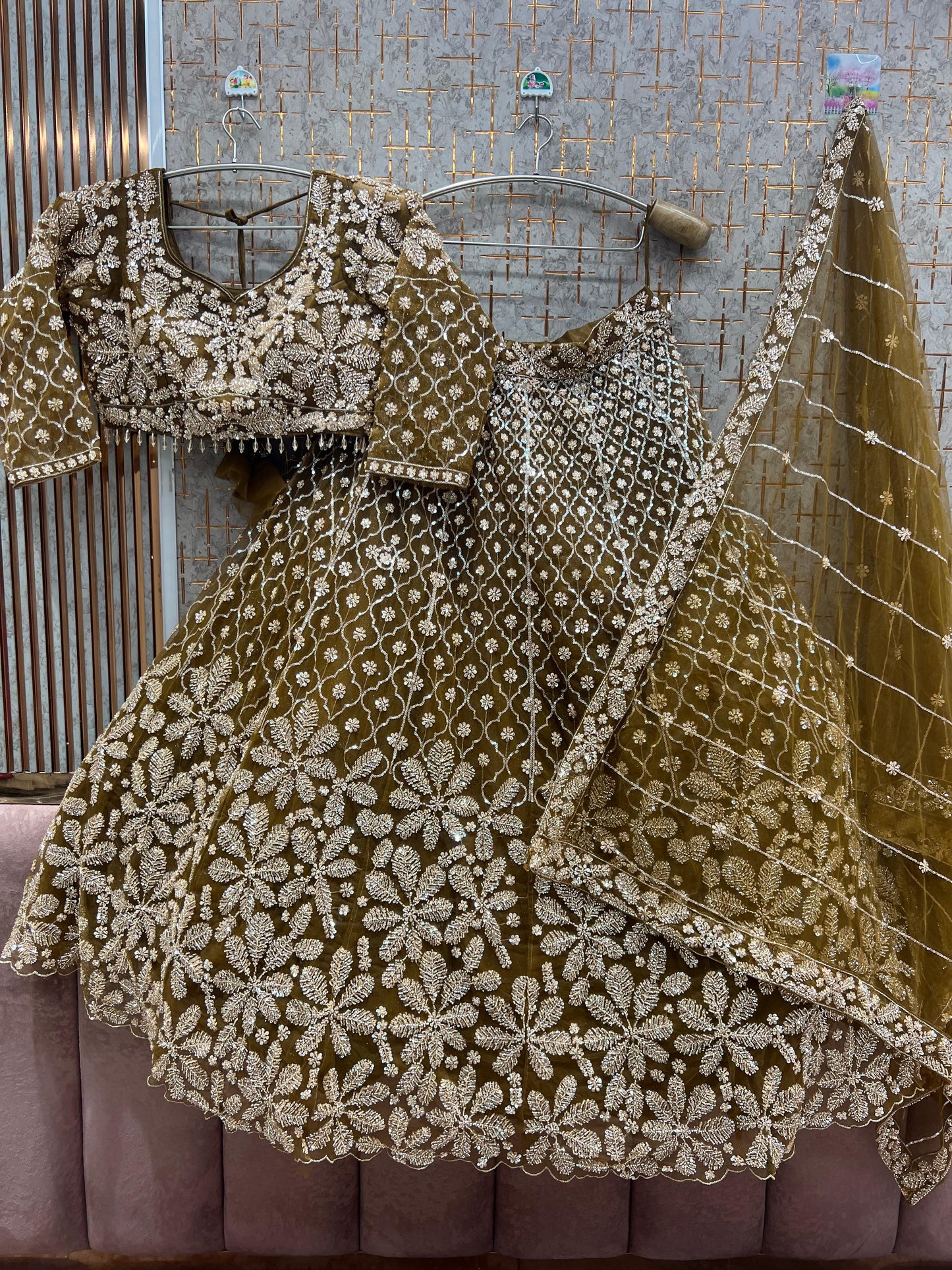 Fantastic Rust Orange Floral Crop top Lehenga