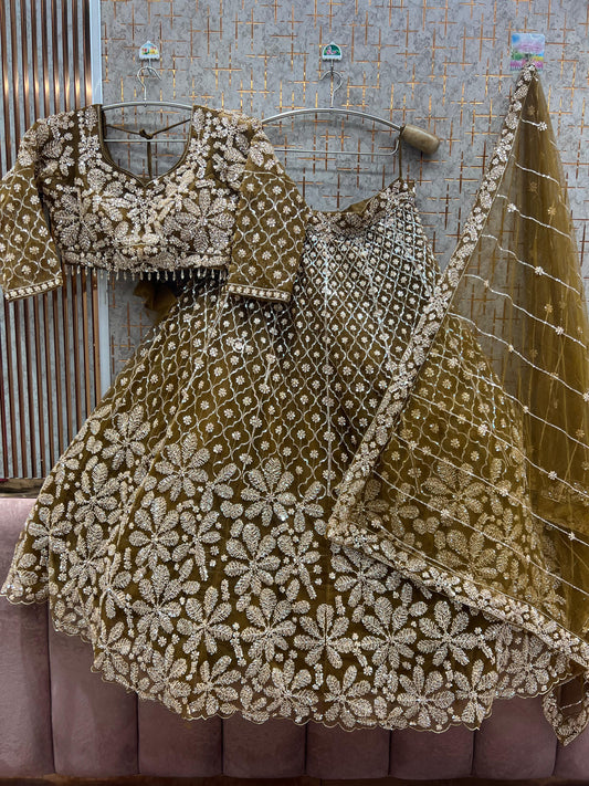 Attractive Mustard Floral Crop top Lehenga