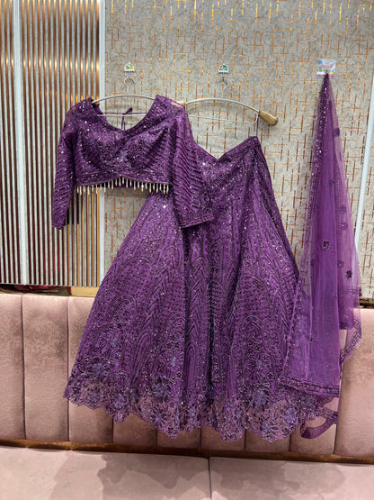 Designer purple on purple monotone Crop Top Lehenga