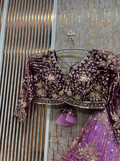 Double Shade peach Crop Top Lehenga