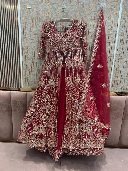 Rust Orange Farshi garara muslim Bride Long Indo Dress