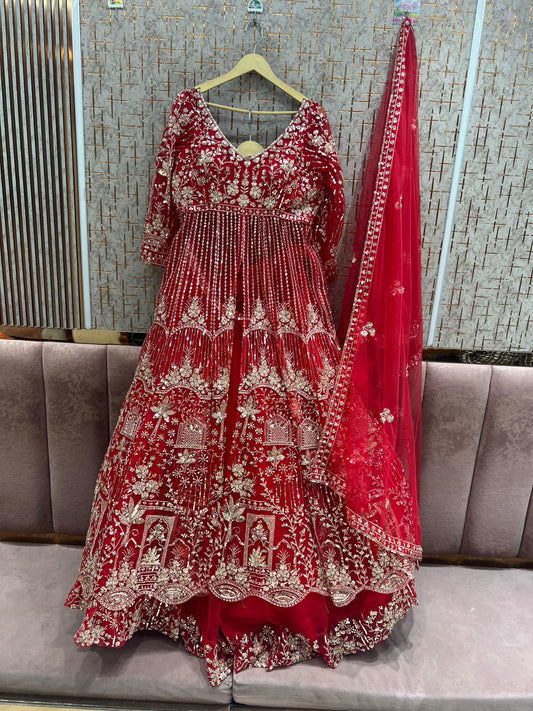 Red Farshi garara muslim Bride Long Indo Dress