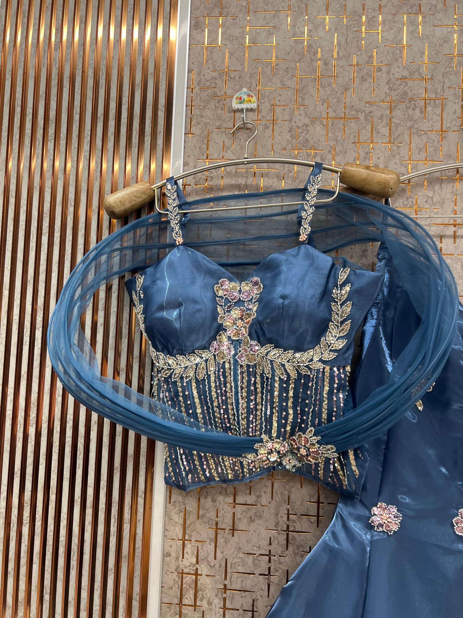 Blue Crop Top Lehenga - Shopping World