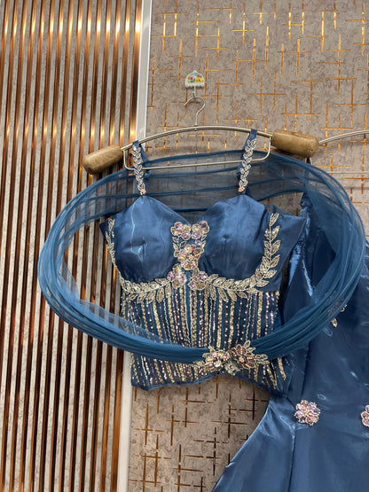 Blue Crop Top Lehenga - Shopping World