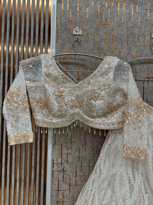 White Pdp crop top Lehenga