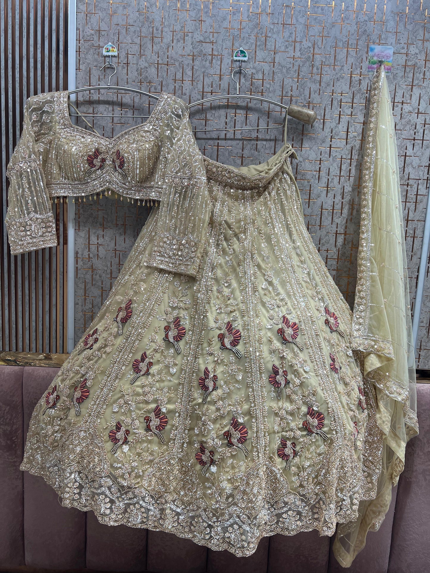Pista Green Peacock Crop Top Lehenga