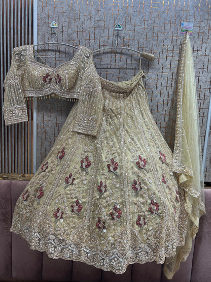 Pista Green Peacock Crop Top Lehenga