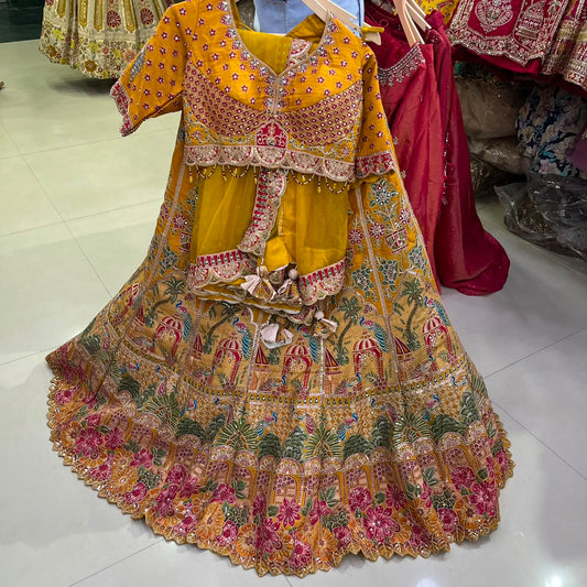 Yellow Green Crop Top Lehenga