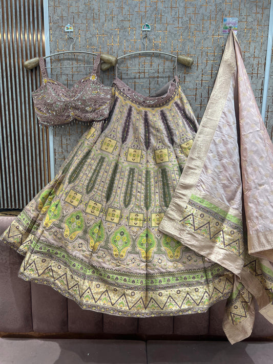 Multicolour Pink Peach Crop top Lehenga - Shopping World