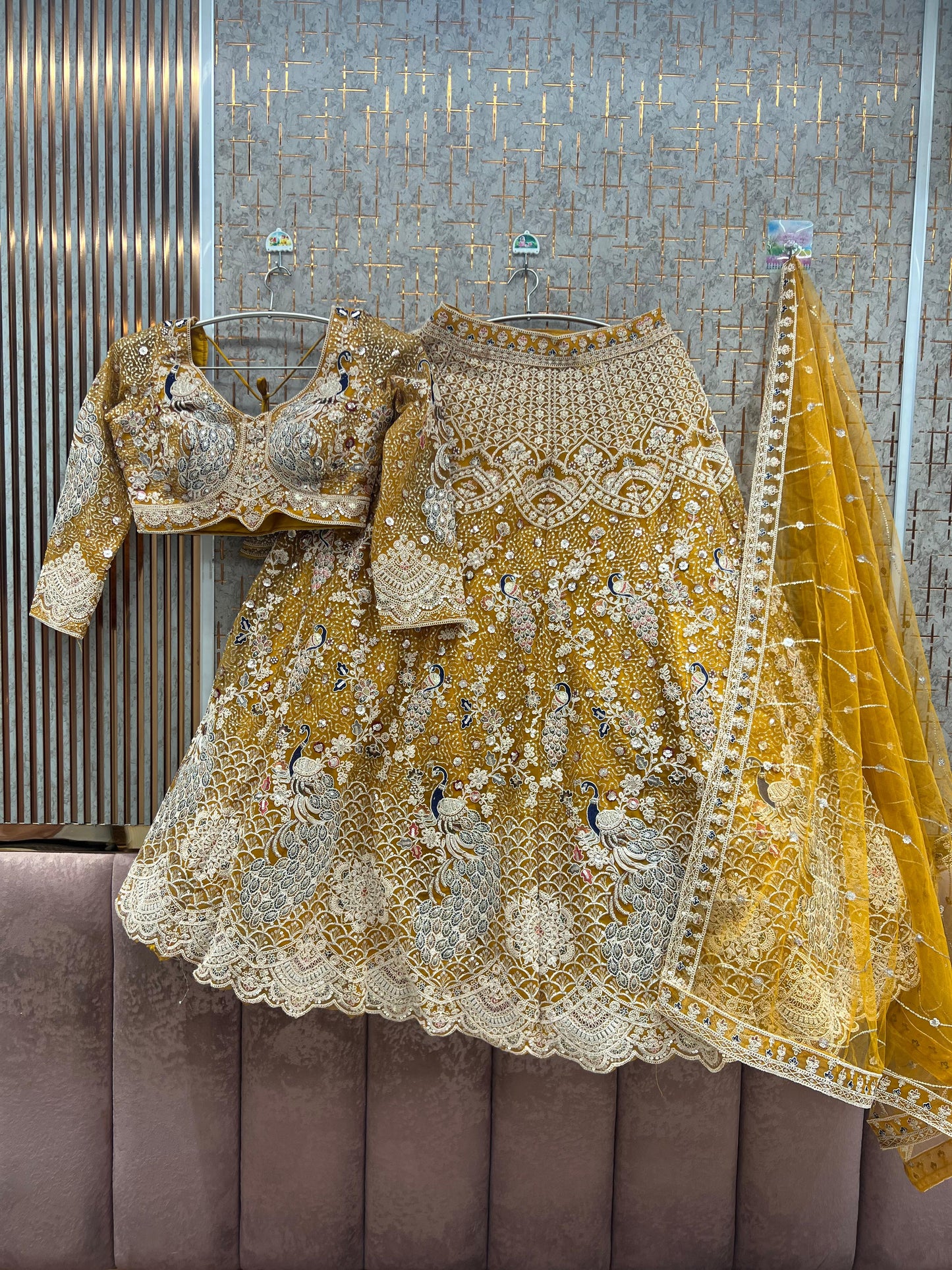 Green peacock Crop Top Lehenga