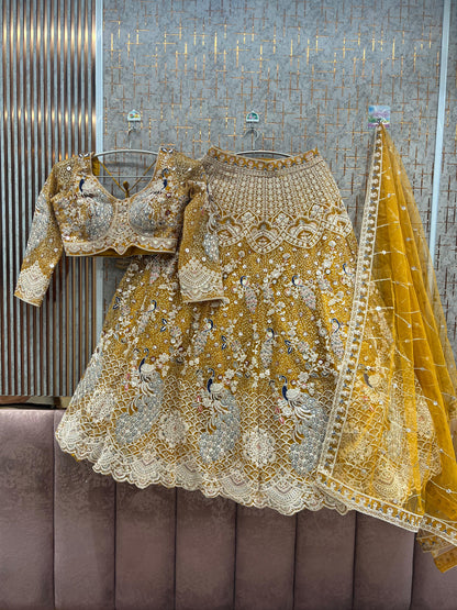 Green peacock Crop Top Lehenga