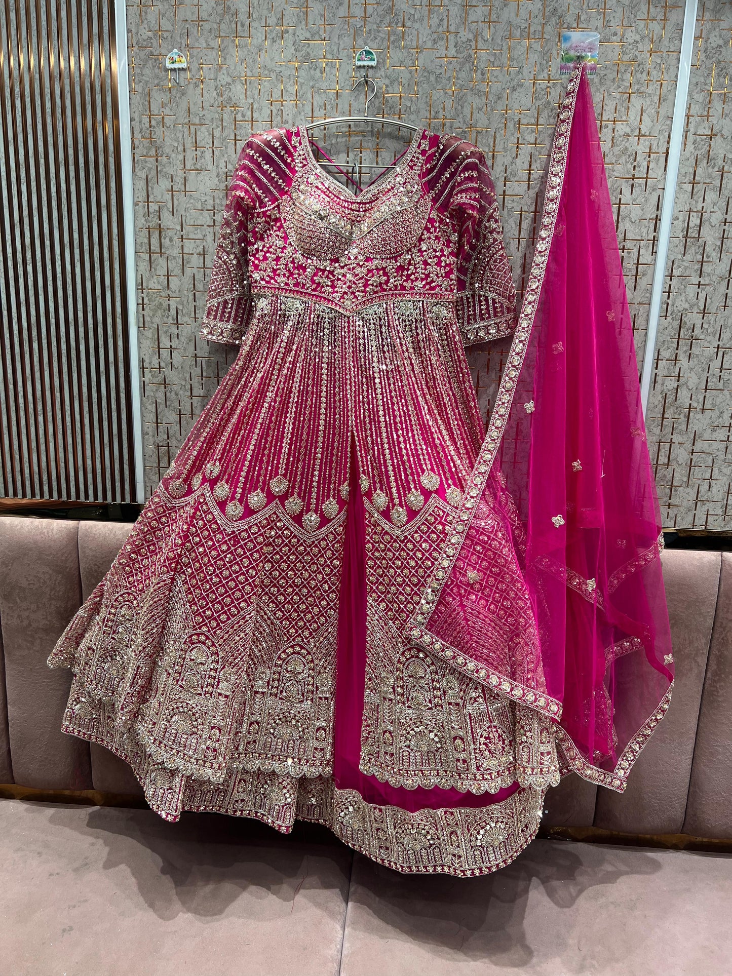 Majestic Rust Orange peplum long Dress Farshi Gaharara Dress Special