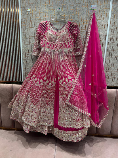 Majestic Rust Orange peplum long Dress Farshi Gaharara Dress Special