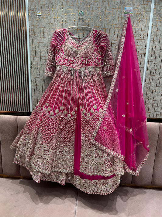 Charming Hot pink peplum long Dress Farshi Gaharara Dress Special