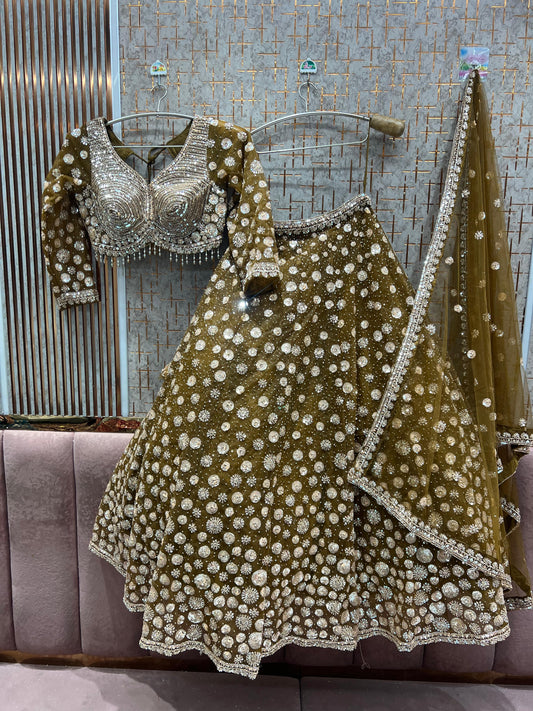 Designer Mustard Crop Top Lehenga