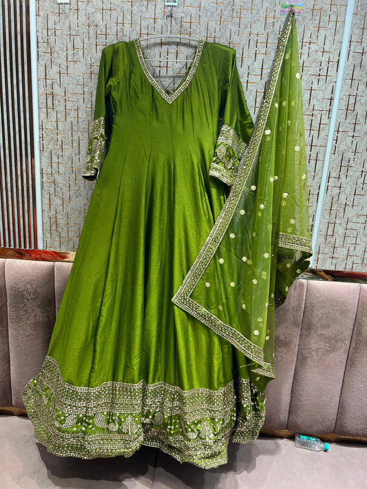 Green peplum long Dress Farshi Gaharara Dress Special