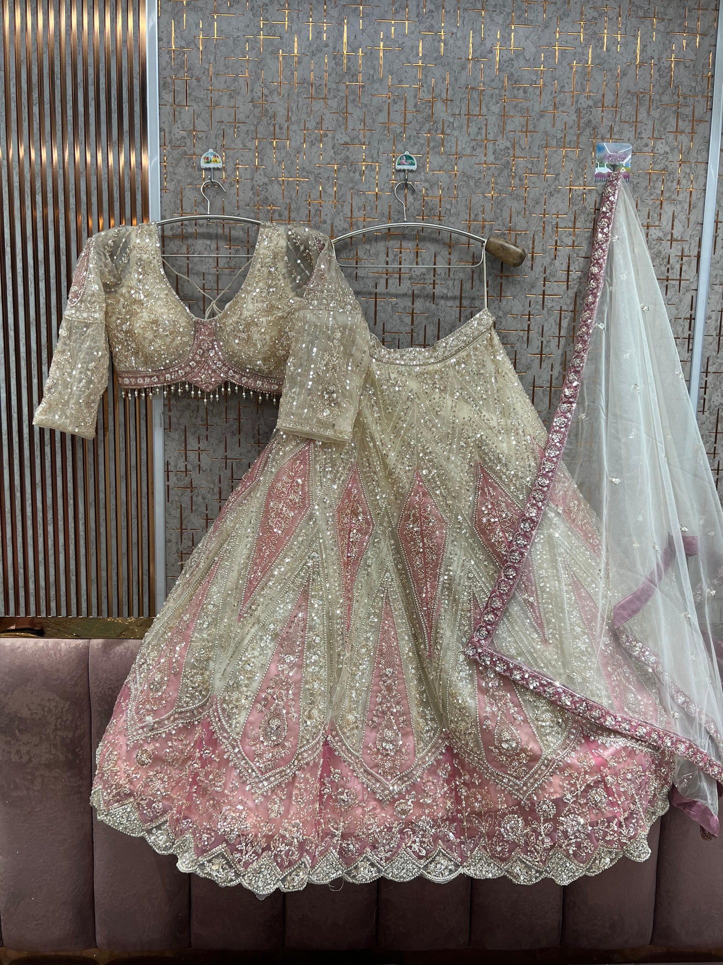 Pista Green Crop Top Lehenga