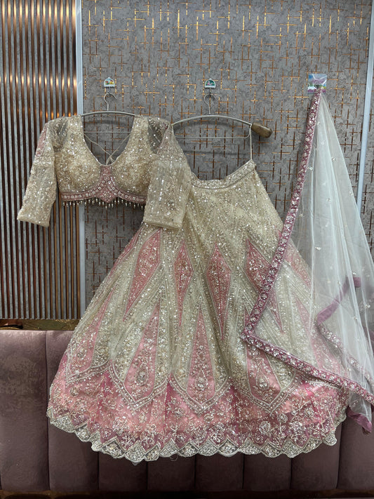 White Pink Crop Top Lehenga