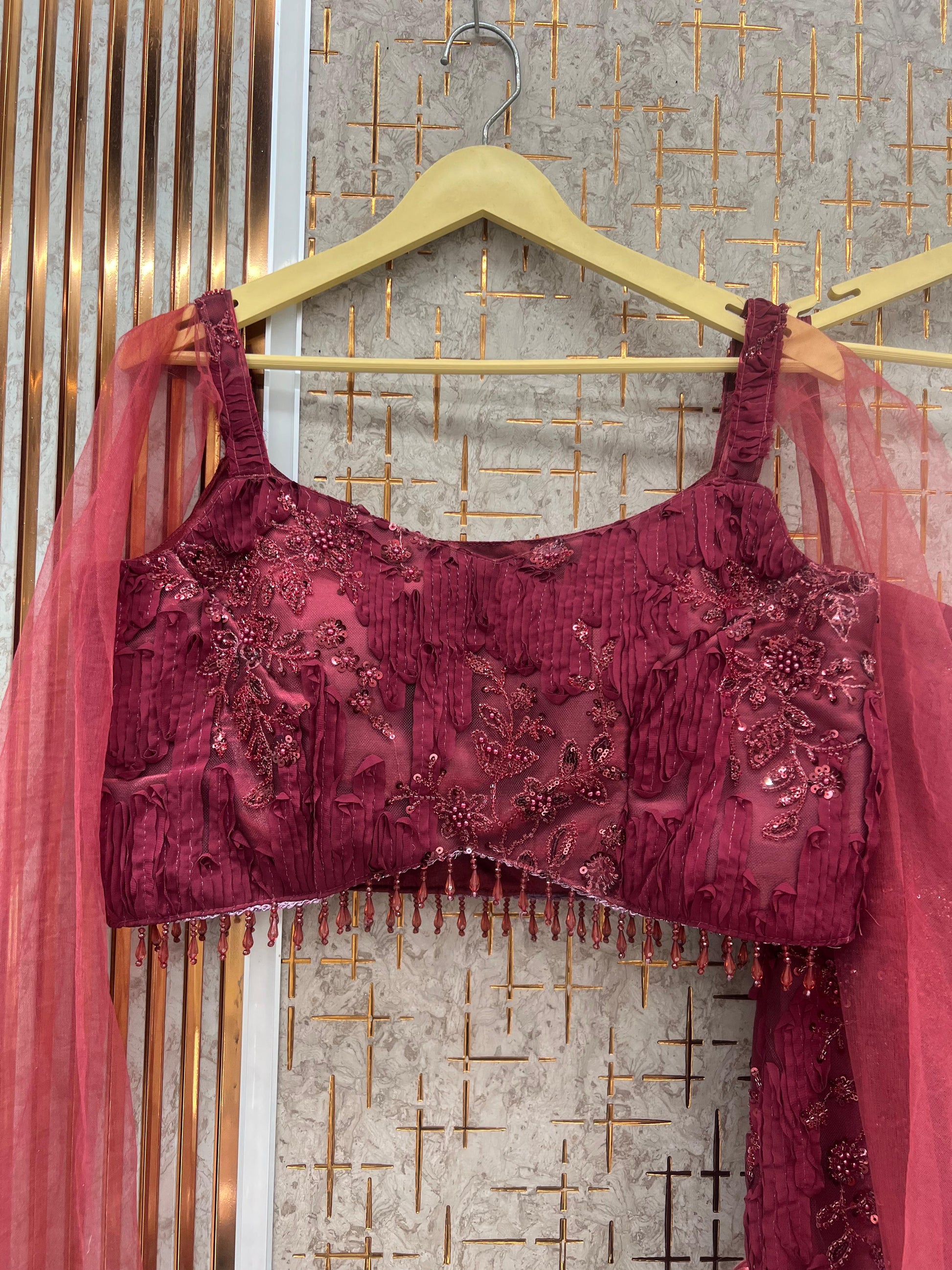 Maroon Red Crop Top Lehenga - Shopping World