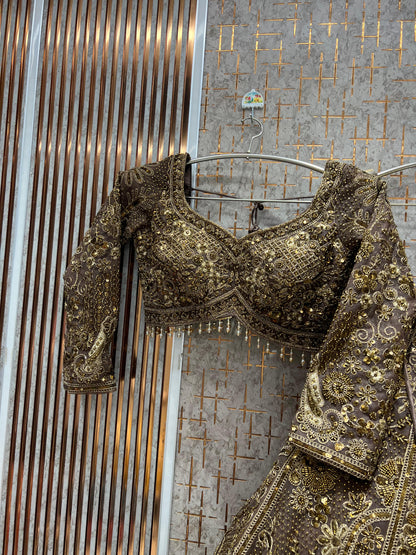 Charming Brown Crop Top Lehenga