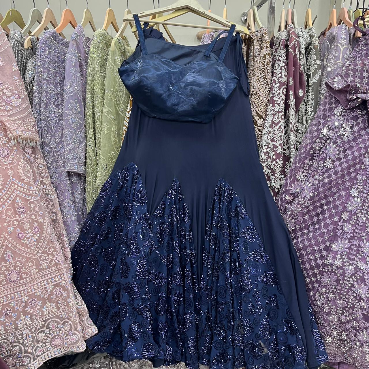 Dark Blue Crop Top Lehenga