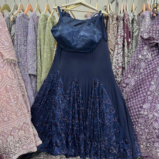 Dark Blue Crop Top Lehenga