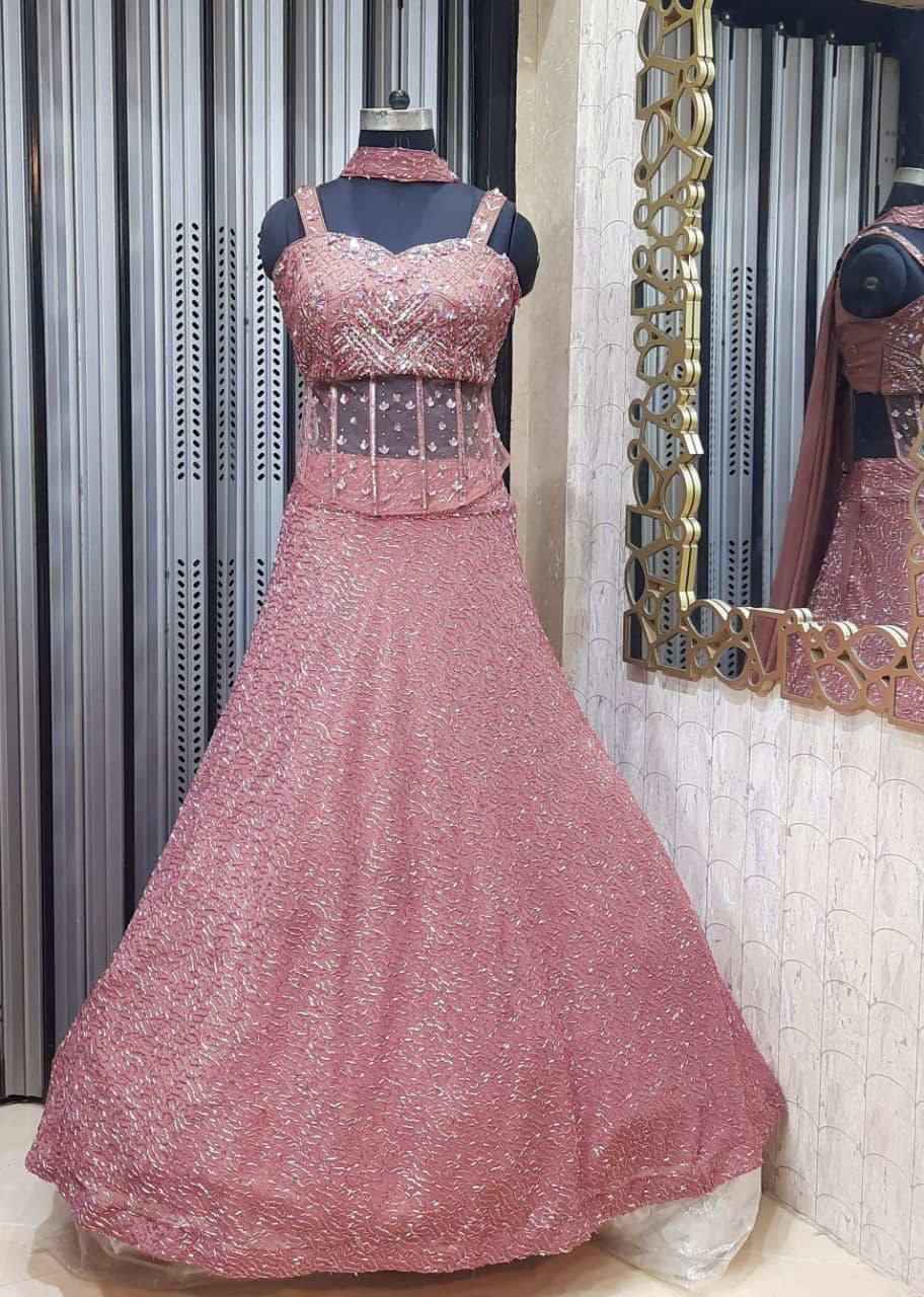 Pink Corset Blouse Crop Top Lehenga
