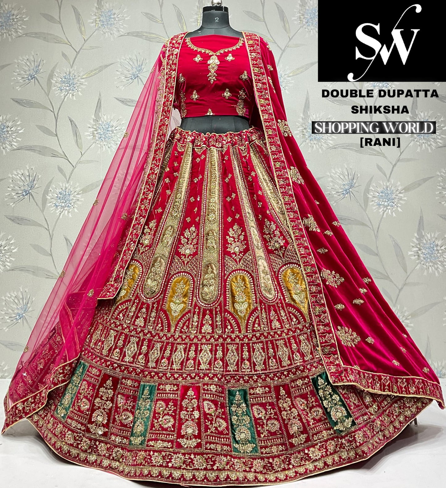 Lovely dark maroon Velvet bridal Lehenga