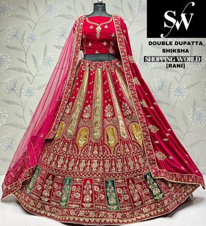 Lovely dark maroon Velvet bridal Lehenga